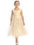 Girls Champagne V Back Trim Shantung Sparkle Tulle Flower Girl Dress 2T-10 front SophiasStyle.com